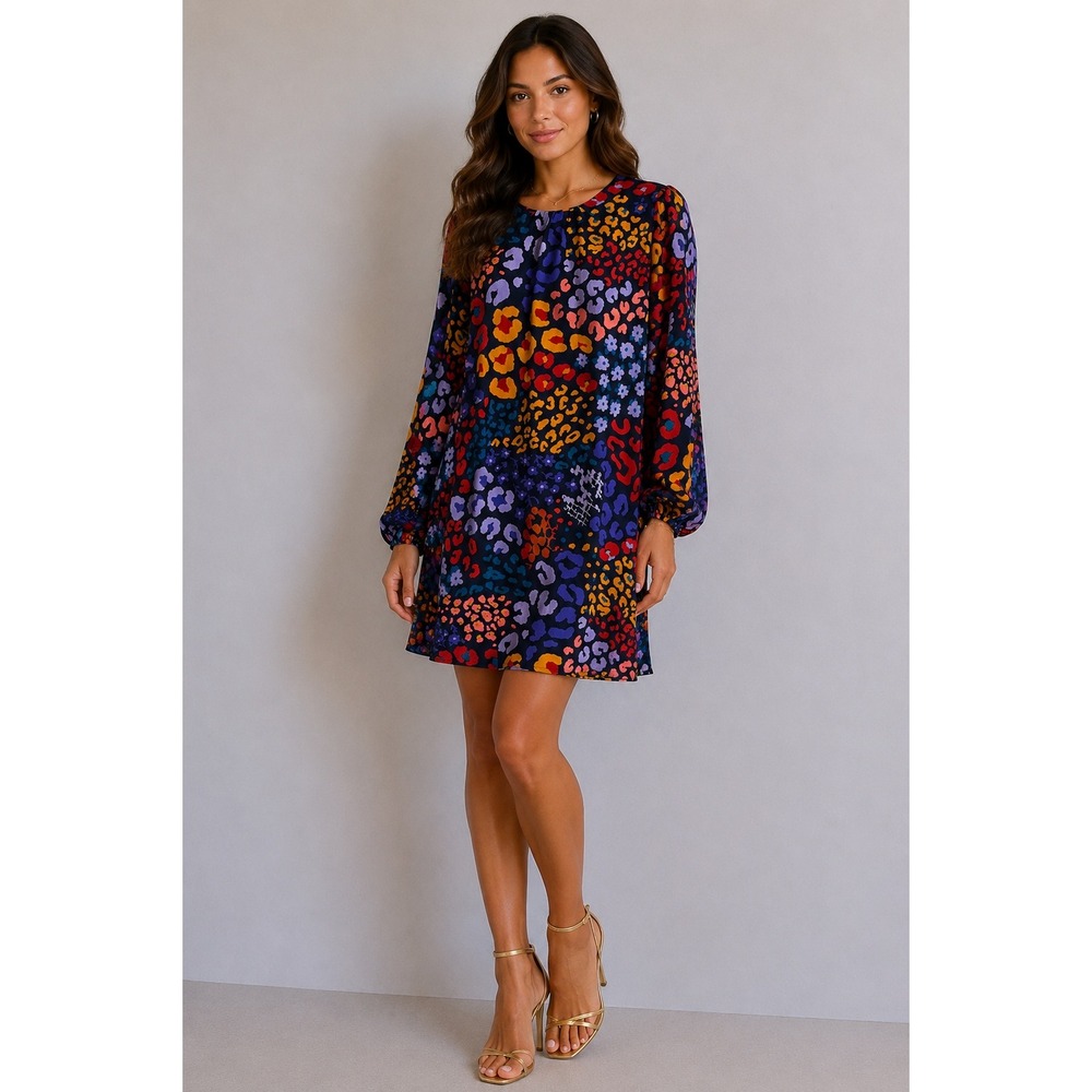 Mud Pie Abstract Leopard‎ Print Dress Wedding Guest Brunch Summer Maximalist Mod